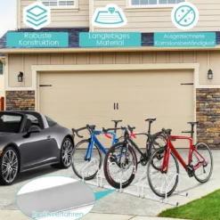 Fahrradständer Standparker Bodenständer Aufstellständer mit 5 Fahrrad Stellplätze Schwarz/Silbern
