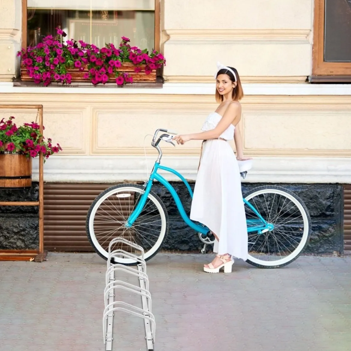 Fahrradständer Standparker Bodenständer Aufstellständer mit 5 Fahrrad Stellplätze Schwarz/Silbern