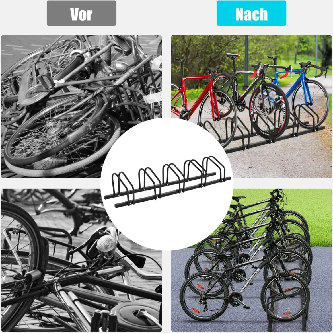 Fahrradständer Standparker Bodenständer Aufstellständer mit 5 Fahrrad Stellplätze Schwarz/Silbern