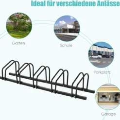 Fahrradständer Standparker Bodenständer Aufstellständer mit 5 Fahrrad Stellplätze Schwarz/Silbern