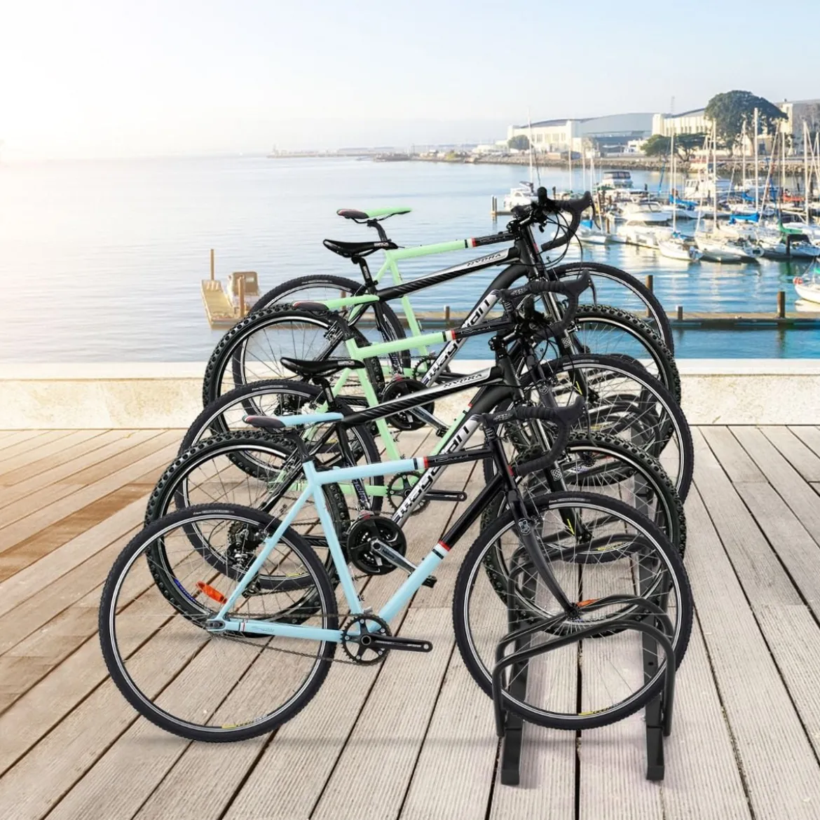 Fahrradständer Standparker Bodenständer Aufstellständer mit 5 Fahrrad Stellplätze Schwarz/Silbern