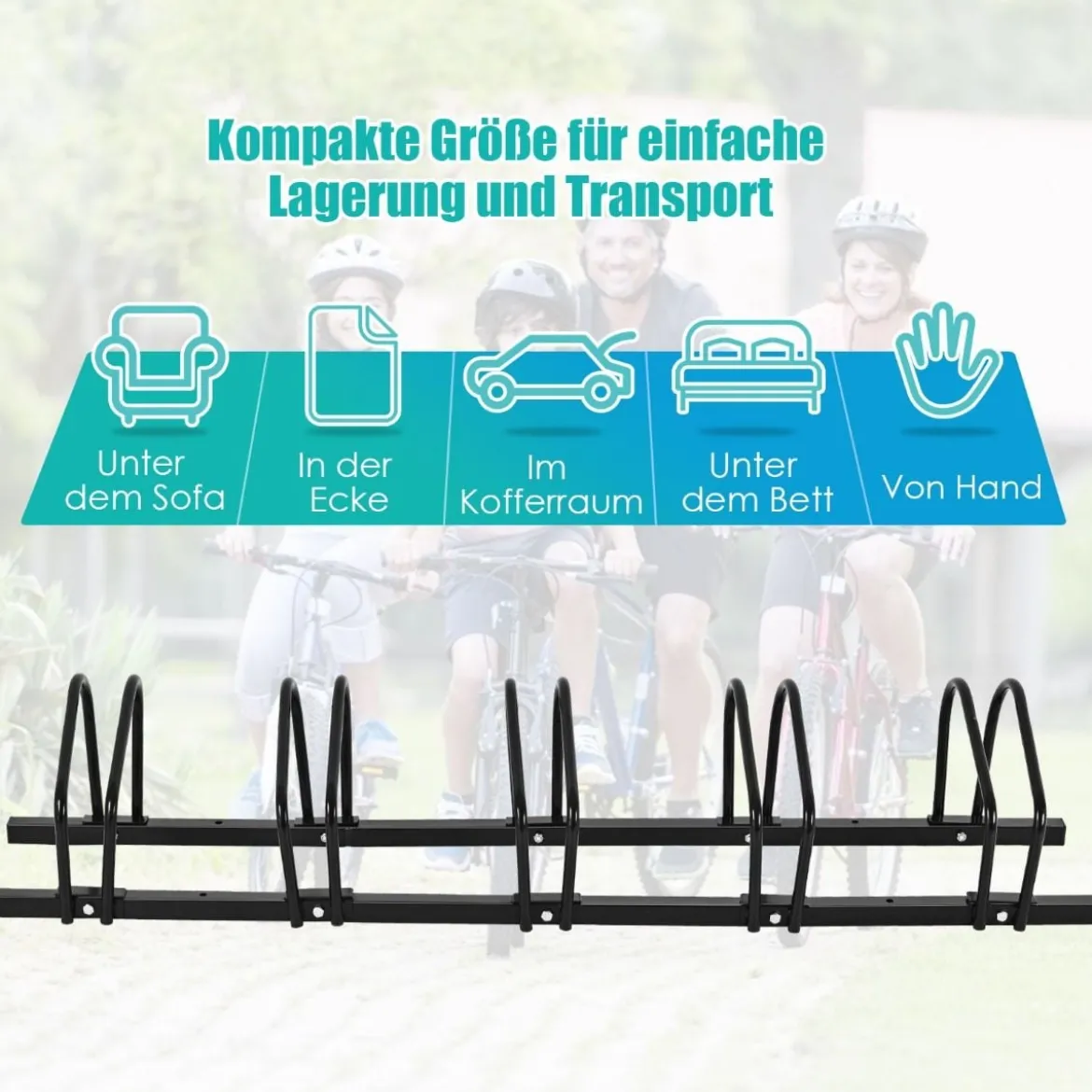 Fahrradständer Standparker Bodenständer Aufstellständer mit 5 Fahrrad Stellplätze Schwarz/Silbern