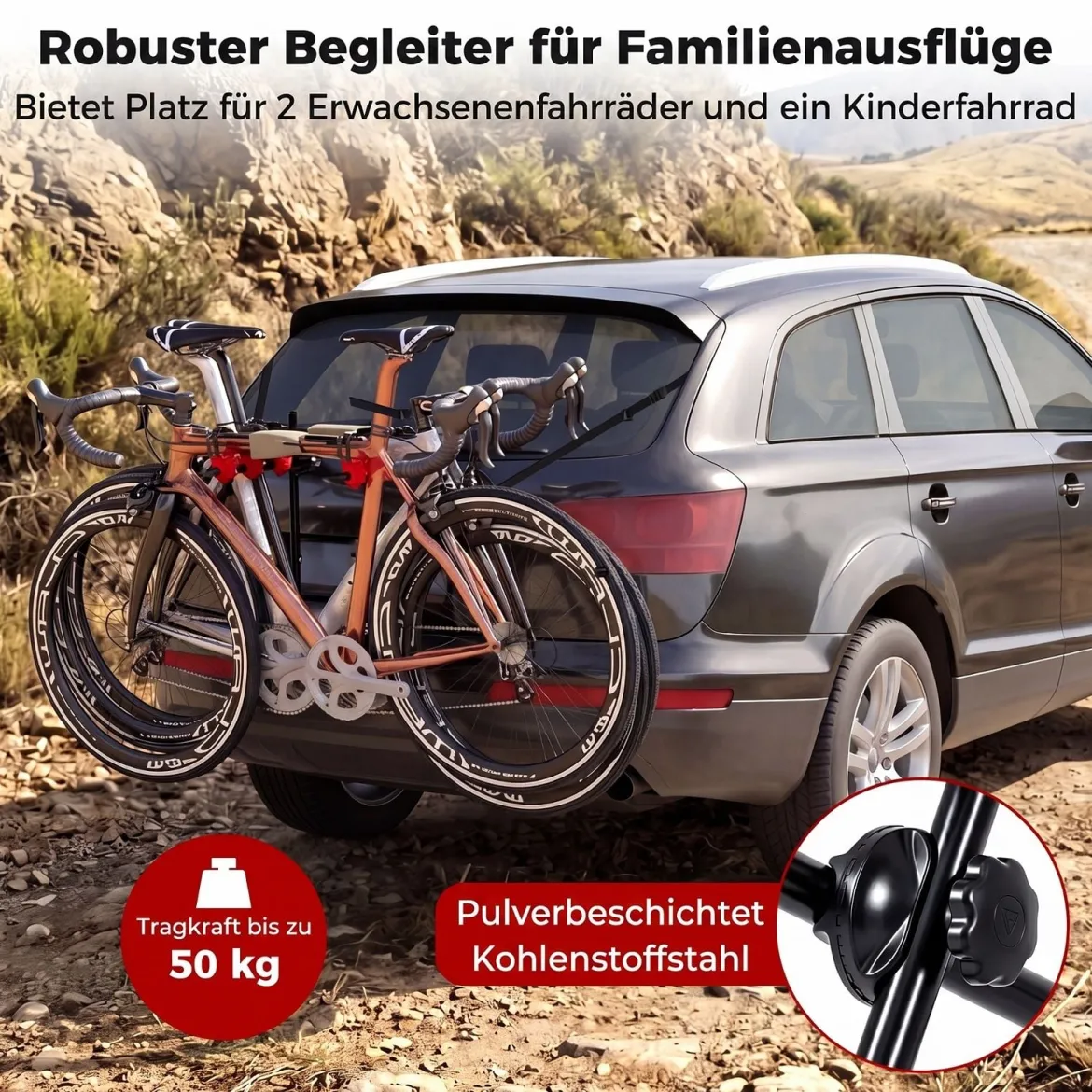 Fahrradträger Heckfahrradträger aus Kohlenstoffstahl für 3 Fahrräder Faltbar 68 x 50 x 61 cm