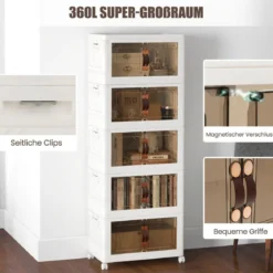 Faltbare Aufbewahrungsbox mit Deckel 316 L Boxen Aufbewahrung 5er Set Kunststoffbox stapelbar 169 x 59,9 x 37,5 cm Weiß