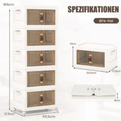 Faltbare Aufbewahrungsbox mit Deckel 316 L Boxen Aufbewahrung 5er Set Kunststoffbox stapelbar 169 x 59,9 x 37,5 cm Weiß