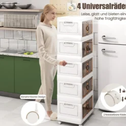 Faltbare Aufbewahrungsbox mit Deckel 316 L Boxen Aufbewahrung 5er Set Kunststoffbox stapelbar 169 x 59,9 x 37,5 cm Weiß