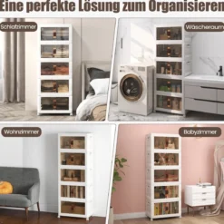 Faltbare Aufbewahrungsbox mit Deckel 316 L Boxen Aufbewahrung 5er Set Kunststoffbox stapelbar 169 x 59,9 x 37,5 cm Weiß