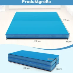Faltbare Gymnastikmatte 122 x 122 x 10 cm dicke zweifach faltbare Gymnastik-Tumbling-Matte mit Kunstlederbezug Blau
