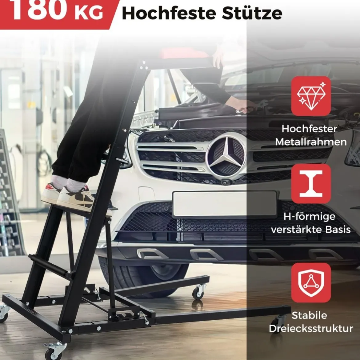 Faltbare Hebebühne mit 114,5-168 cm Einstellbarer Höhe & 3-Gang-Winkel Automobilmotor Hebebühne