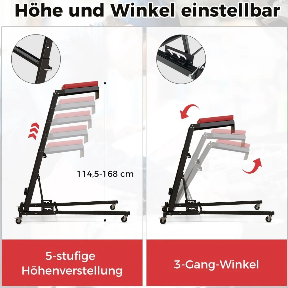 Faltbare Hebebühne mit 114,5-168 cm Einstellbarer Höhe & 3-Gang-Winkel Automobilmotor Hebebühne