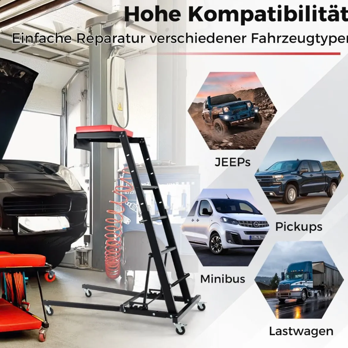 Faltbare Hebebühne mit 114,5-168 cm Einstellbarer Höhe & 3-Gang-Winkel Automobilmotor Hebebühne