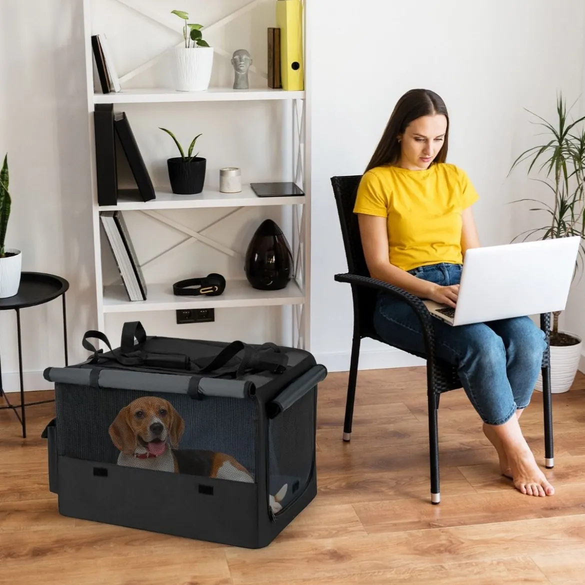 Faltbare Hundebox mit 2 Öffnungen & Fenster & Netzkorb Hund Transportbox Hundetasche