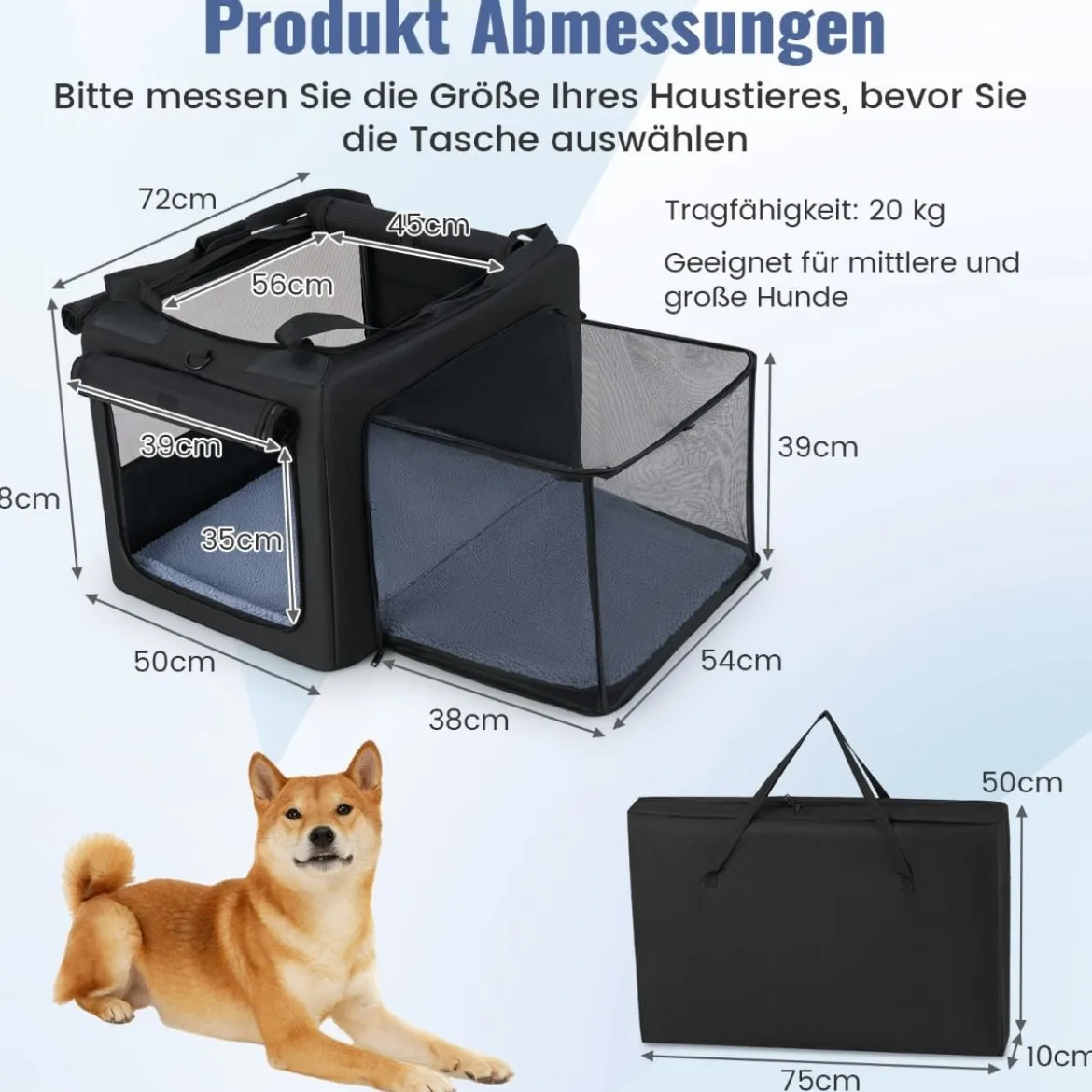 Faltbare Hundebox mit 2 Öffnungen & Fenster & Netzkorb Hund Transportbox Hundetasche
