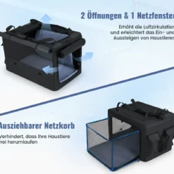 Faltbare Hundebox mit 2 Öffnungen & Fenster & Netzkorb Hund Transportbox Hundetasche