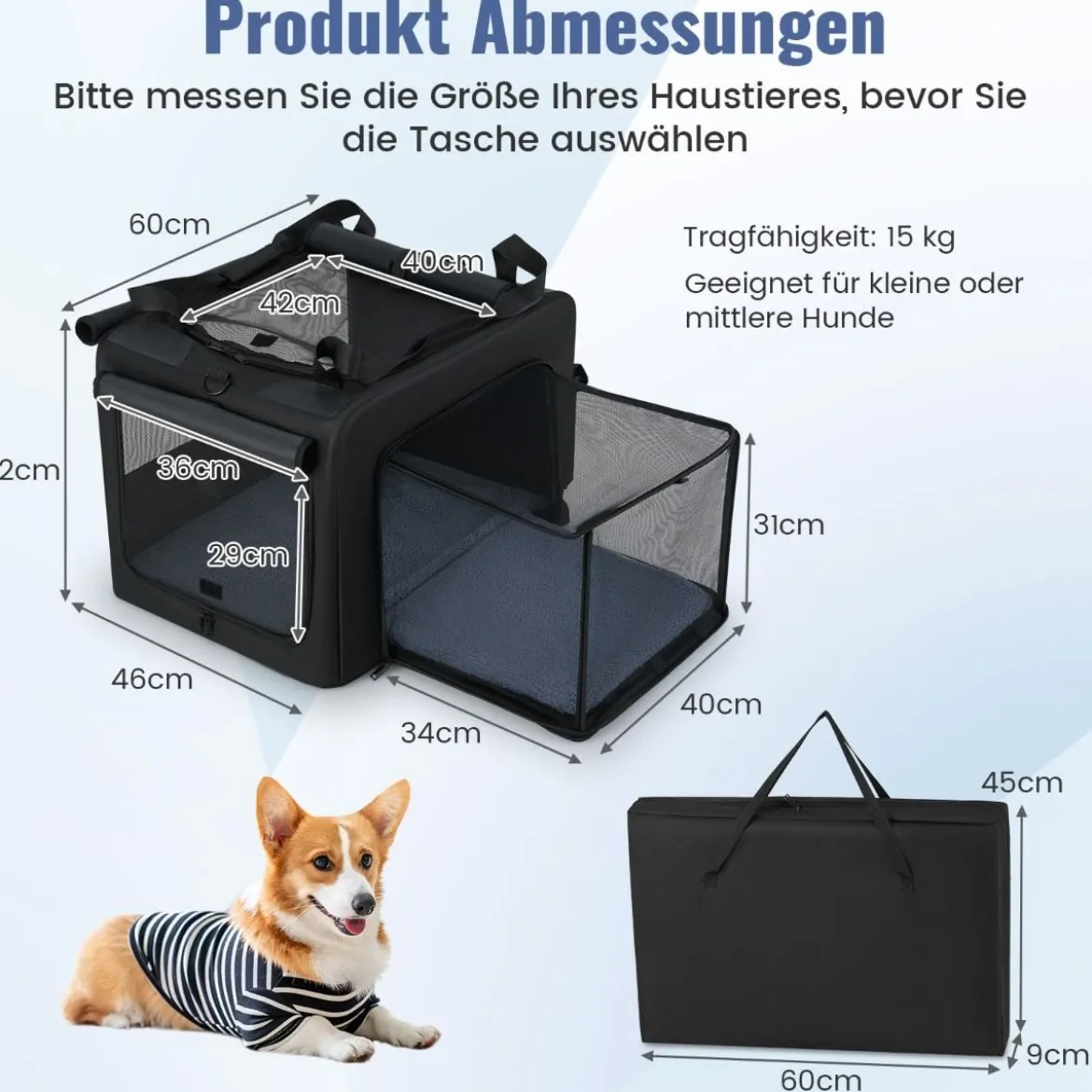 Faltbare Hundebox mit 2 Öffnungen & Fenster & Netzkorb Hund Transportbox Hundetasche
