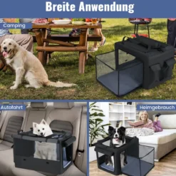 Faltbare Hundebox mit 2 Öffnungen & Fenster & Netzkorb Hund Transportbox Hundetasche