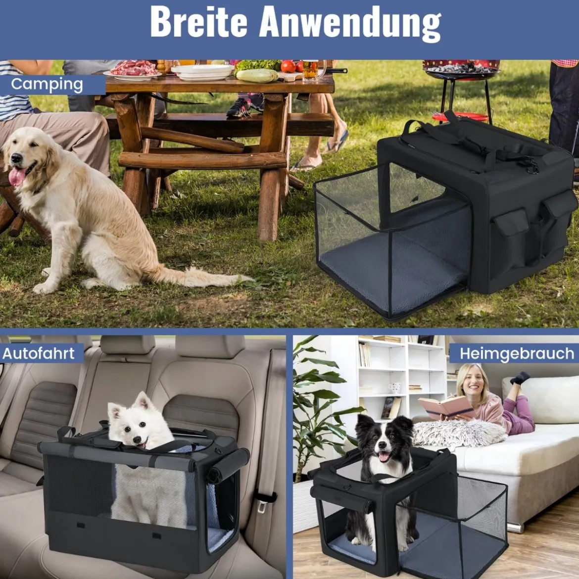 Faltbare Hundebox mit 2 Öffnungen & Fenster & Netzkorb Hund Transportbox Hundetasche