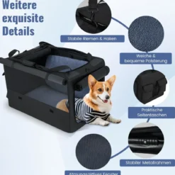 Faltbare Hundebox mit 2 Öffnungen & Fenster & Netzkorb Hund Transportbox Hundetasche