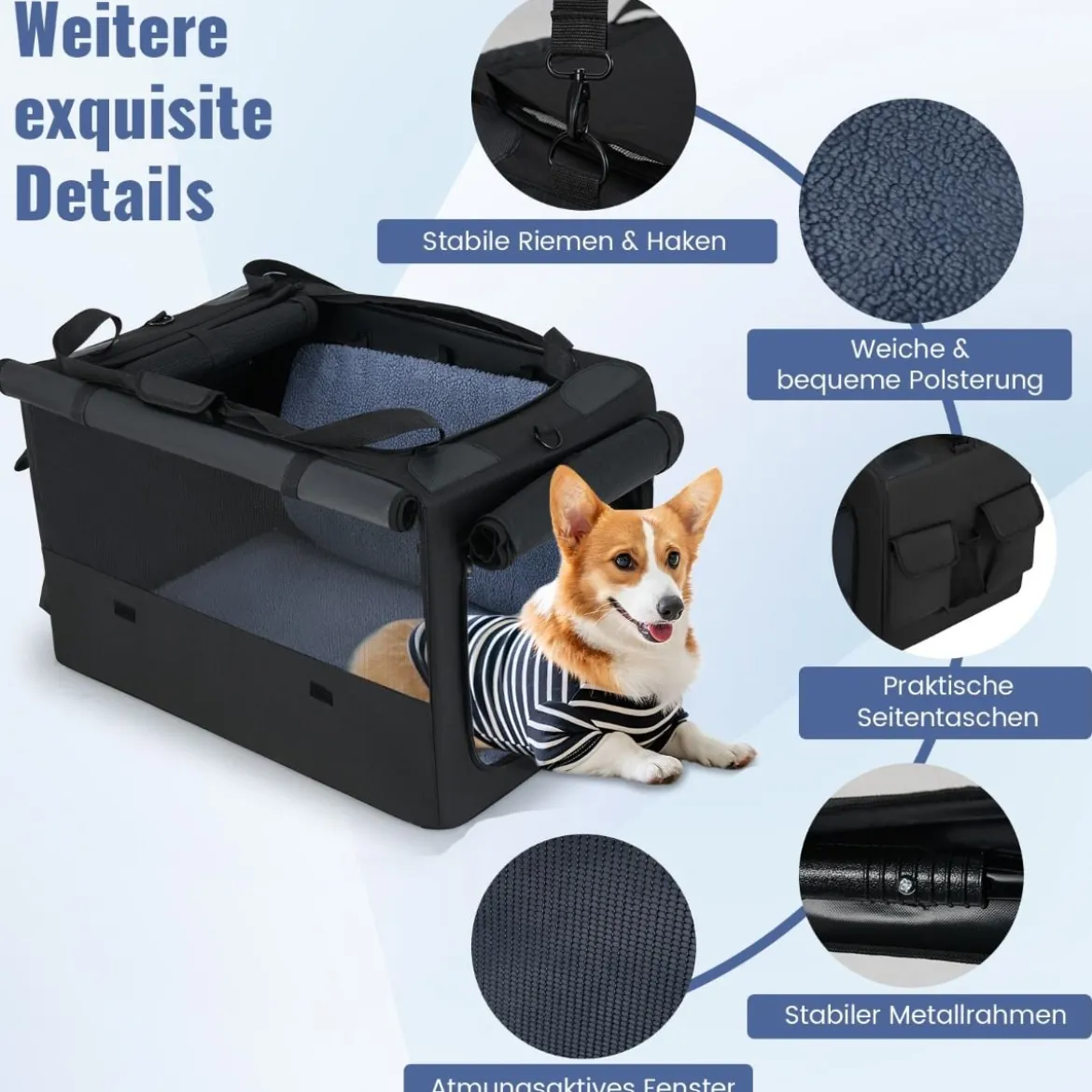 Faltbare Hundebox mit 2 Öffnungen & Fenster & Netzkorb Hund Transportbox Hundetasche