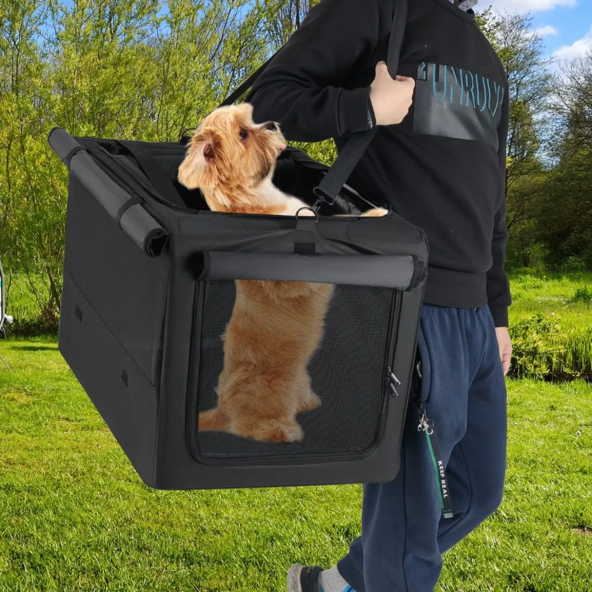 Faltbare Hundebox mit 2 Öffnungen & Fenster & Netzkorb Hund Transportbox Hundetasche