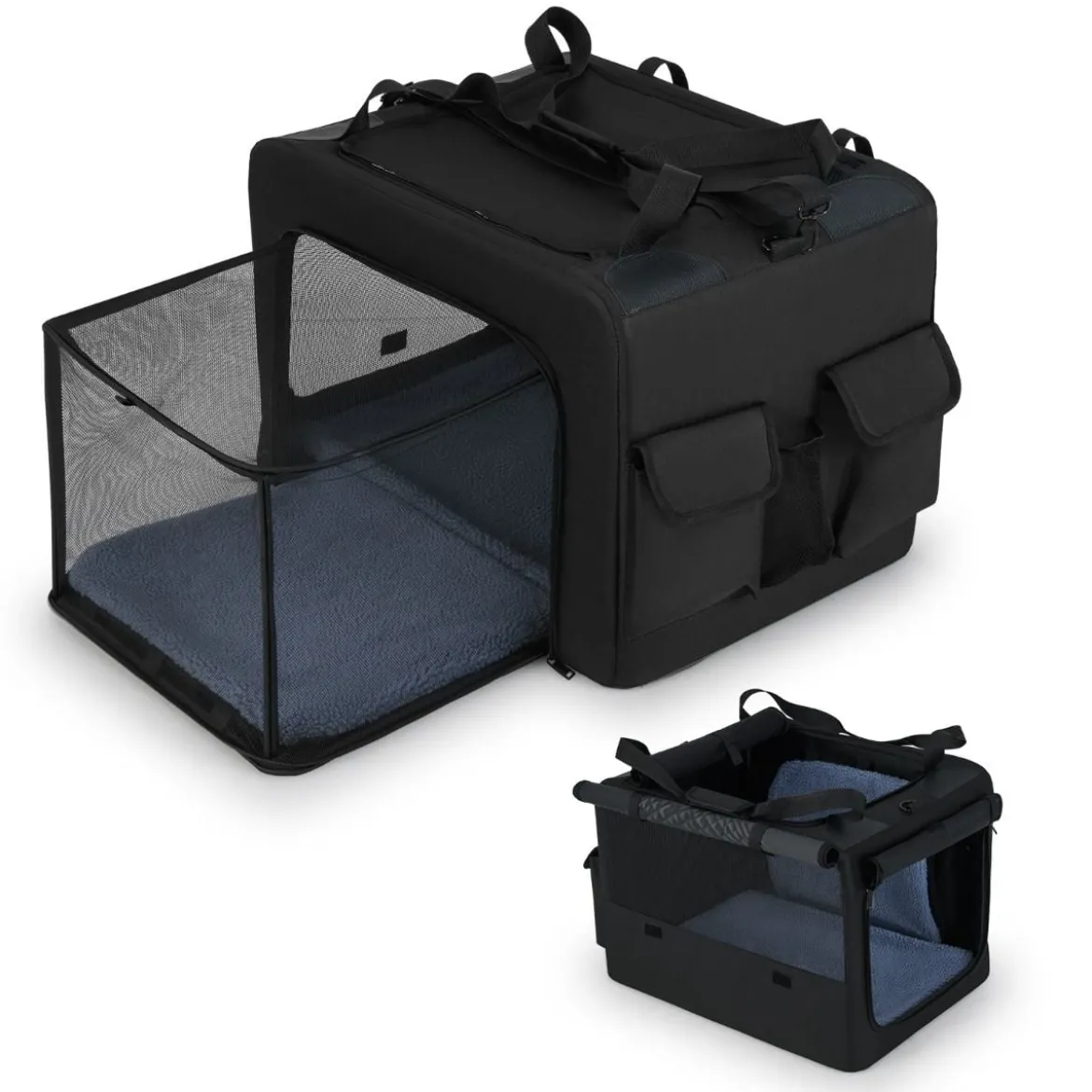 Faltbare Hundebox mit 2 Öffnungen & Fenster & Netzkorb Hund Transportbox Hundetasche