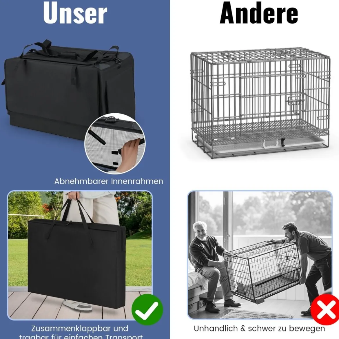 Faltbare Hundebox mit 2 Öffnungen & Fenster & Netzkorb Hund Transportbox Hundetasche