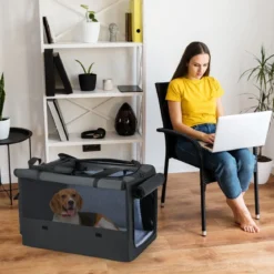 Faltbare Hundebox mit 2 Öffnungen & Fenster & Netzkorb Hund Transportbox Hundetasche