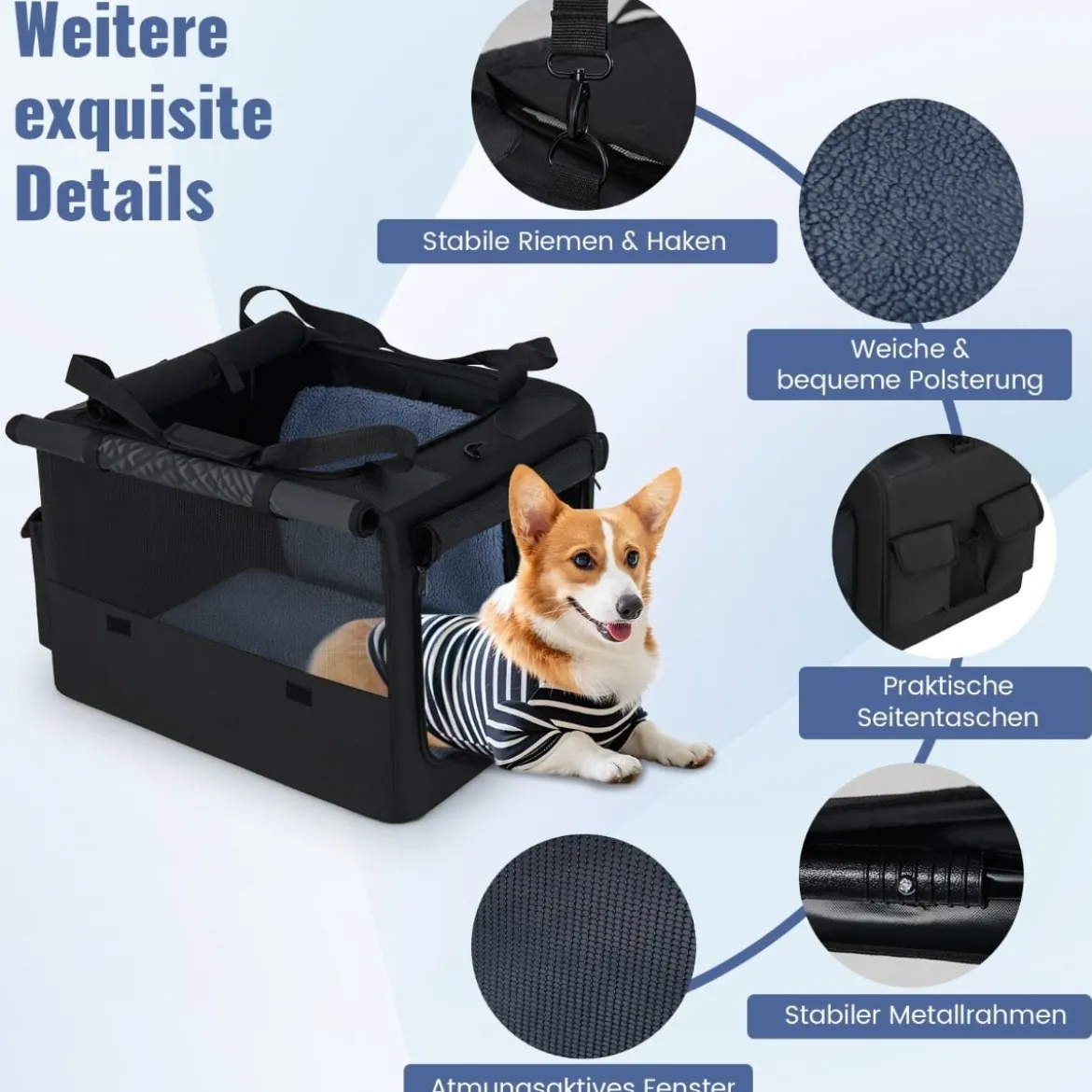 Faltbare Hundebox mit 2 Öffnungen & Fenster & Netzkorb Hund Transportbox Hundetasche
