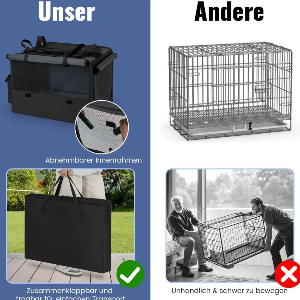 Faltbare Hundebox mit 2 Öffnungen & Fenster & Netzkorb Hund Transportbox Hundetasche