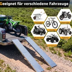 Faltbare Leichte Auffahrrampe aus Metall 2 Stück Laderampe bis 400 kg Belastbar 180 x 22,5 x 4,5 cm
