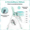 Faltbarer Baby Hochstuhl mit 6 verstellbaren Höhen & abnehmbare Doppeltabletts Grün