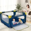 Faltbarer Baby Laufstall mit 50 Bälle & 4 Griffe & Reißverschlusstor Laufgitter Krabbelgitter Blau