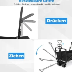 Faltbarer Bollerwagen mit abnehmbarer Dach Transportwagen mit verstellbaren Griffen Schwarz