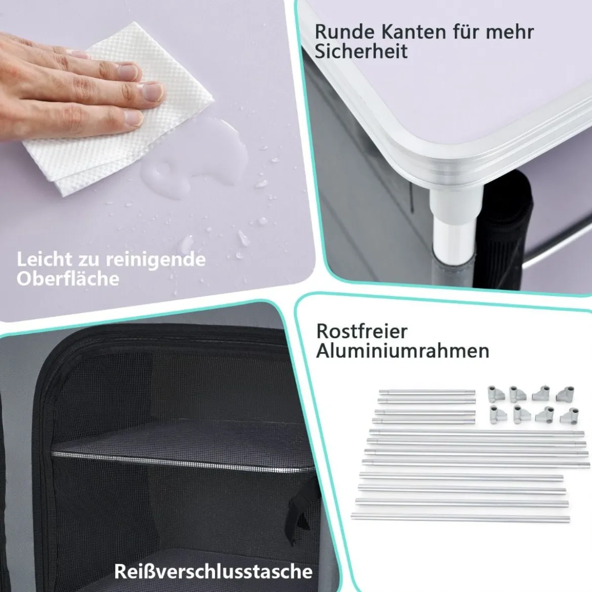 Faltbarer Campingschrank mit 3-stöckigen Regalen & Tragetasche Camping Faltschrank Grau