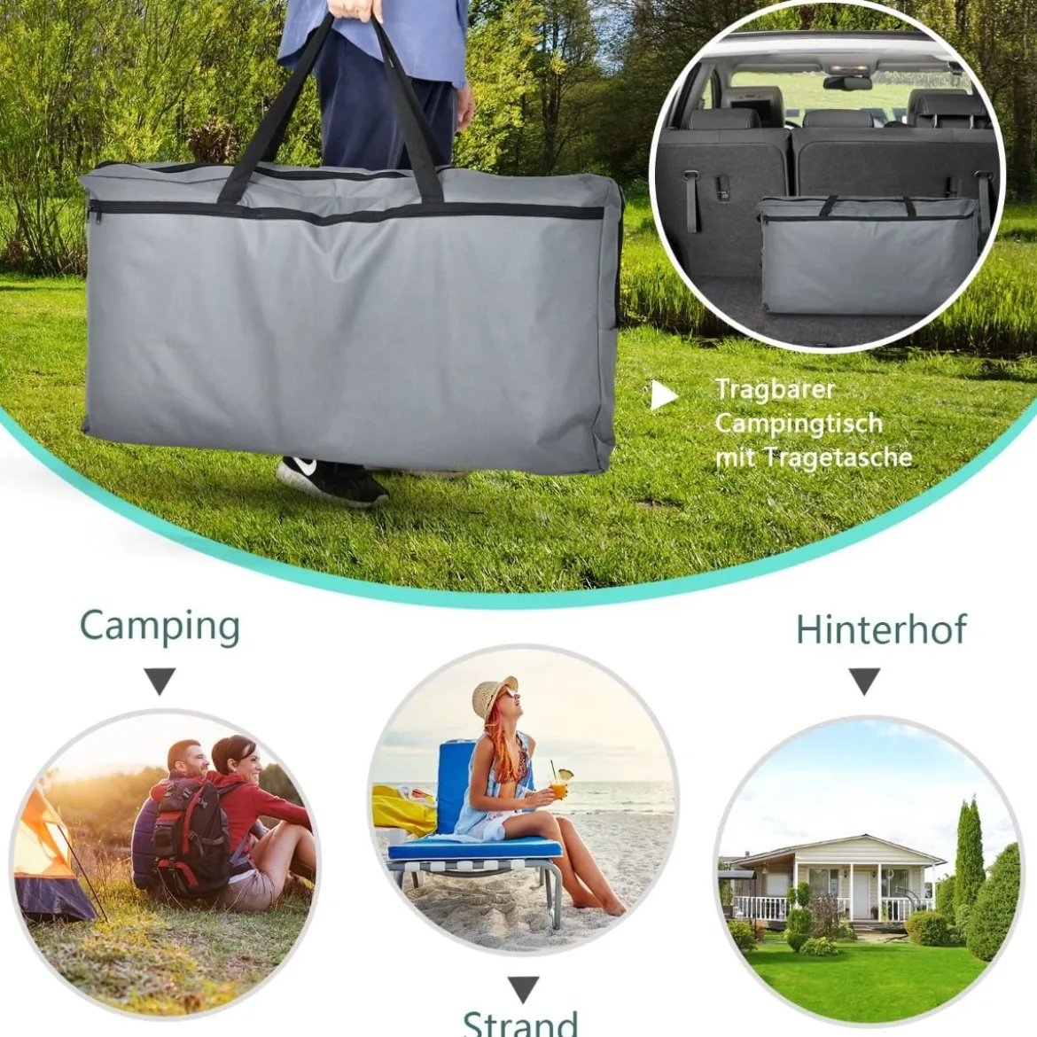 Faltbarer Campingschrank mit 3-stöckigen Regalen & Tragetasche Camping Faltschrank Grau