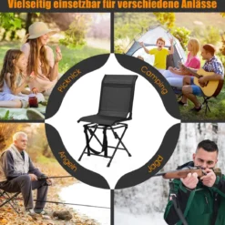 Faltbarer Campingstuhl 360° Drehbar & Wetterfest mit Metallrahmen Jagdstuhl Faltstuhl Schwarz