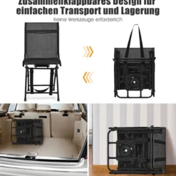 Faltbarer Campingstuhl 360° Drehbar & Wetterfest mit Metallrahmen Jagdstuhl Faltstuhl Schwarz