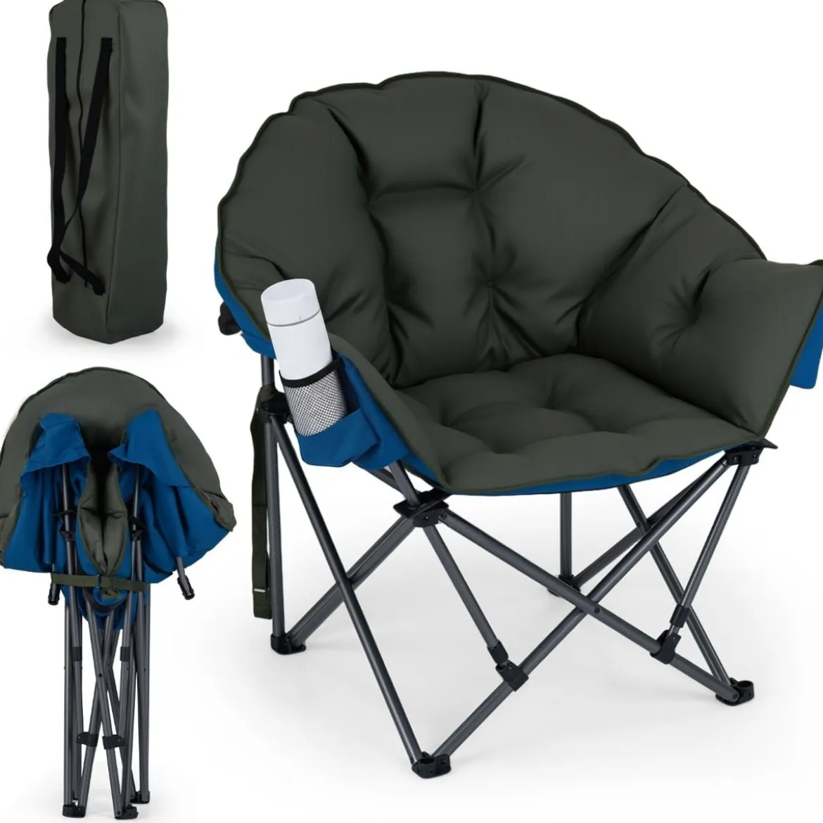 Faltbarer Campingstuhl 227KG Belastbar Gepolsterter Klappstuhl Übergroßer Angelstuhl Grün