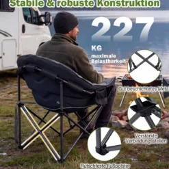 Faltbarer Campingstuhl 227KG Belastbar Gepolsterter Klappstuhl Übergroßer Angelstuhl Grau