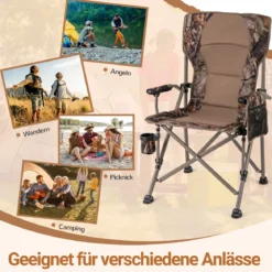 Faltbarer Campingstuhl Klappstuhl mit Getränkehalter & Seitentasche Klappbarer Angelstuhl