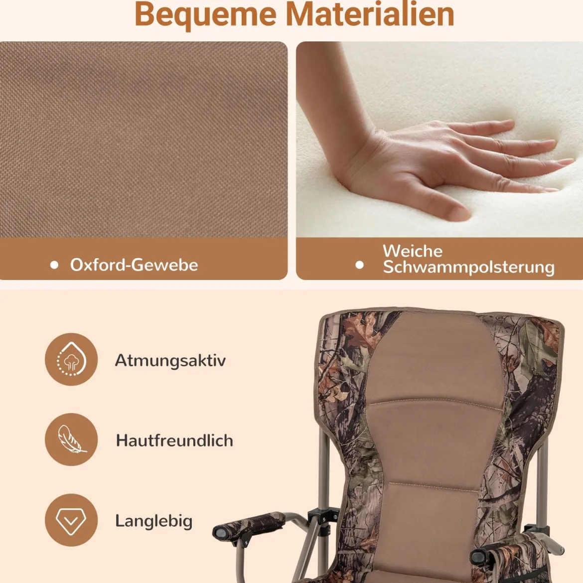 Faltbarer Campingstuhl Klappstuhl mit Getränkehalter & Seitentasche Klappbarer Angelstuhl