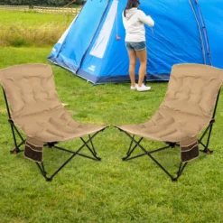 Faltbarer Campingstuhl mit Verstellbarer Rückenlehne & 225 kg Tragfähigkeit Klappstuhl Khaki