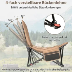 Faltbarer Campingstuhl mit Verstellbarer Rückenlehne & 225 kg Tragfähigkeit Klappstuhl Khaki
