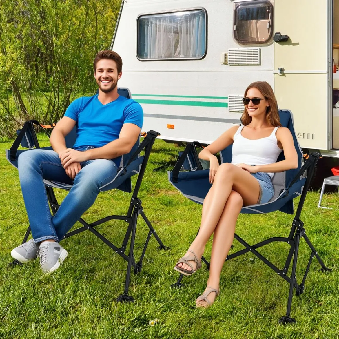 Faltbarer Campingstuhl mit Verstellbarer Rückenlehne & Getränkehalter Klappstuhl Faltstuhl Blau