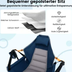 Faltbarer Campingstuhl mit Verstellbarer Rückenlehne & Getränkehalter Klappstuhl Faltstuhl Blau