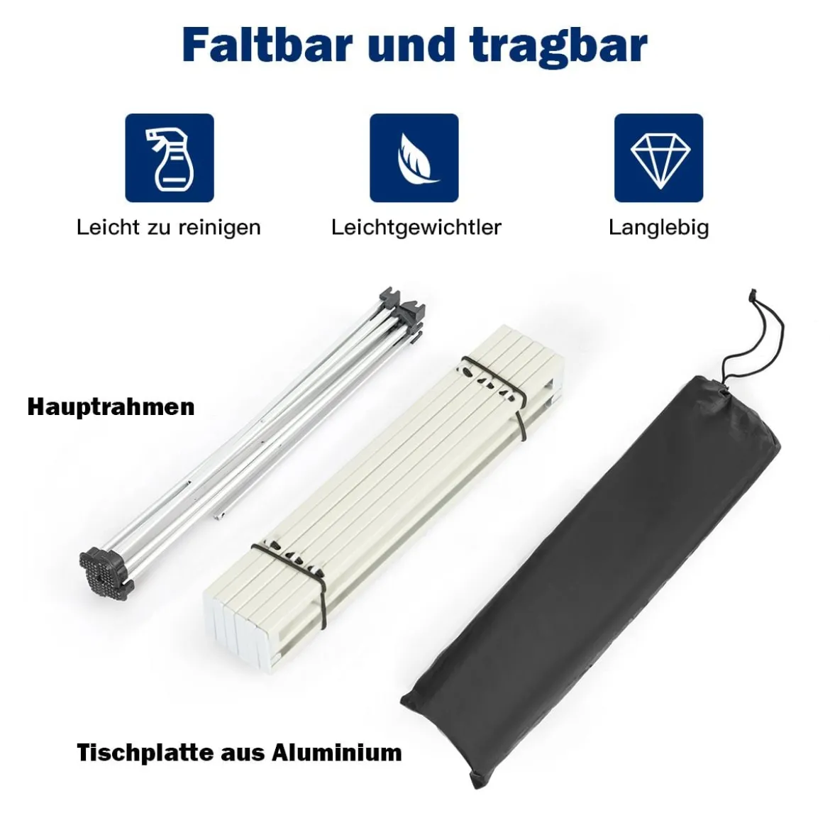 Faltbarer Camping-Tisch Alu Leichterund zusammenklappbarer Aluminium-Tisch Picknick-Tisch 40 x 35 x 32cm weiß