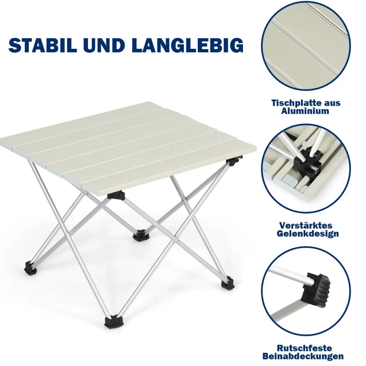 Faltbarer Camping-Tisch Alu Leichterund zusammenklappbarer Aluminium-Tisch Picknick-Tisch 40 x 35 x 32cm weiß