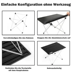 Faltbarer Camping-Tisch aus AluminiumLeichter und zusammenklappbarer Aluminium-Tisch 56 x 41 x 41 cm Schwarz