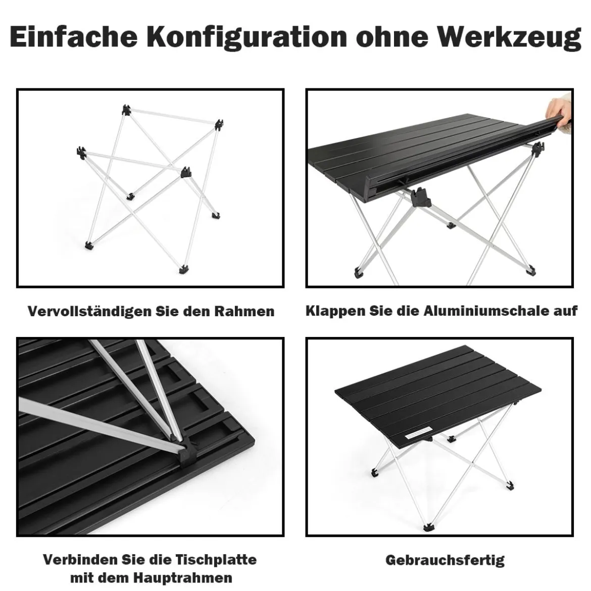 Faltbarer Camping-Tisch aus AluminiumLeichter und zusammenklappbarer Aluminium-Tisch 56 x 41 x 41 cm Schwarz