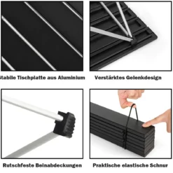 Faltbarer Camping-Tisch aus AluminiumLeichter und zusammenklappbarer Aluminium-Tisch 56 x 41 x 41 cm Schwarz